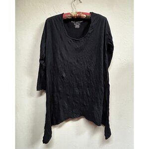 Pleats Collection Scoop Neck Sharkbite Hem Tunic Top Small Black 3/4 Sleeve